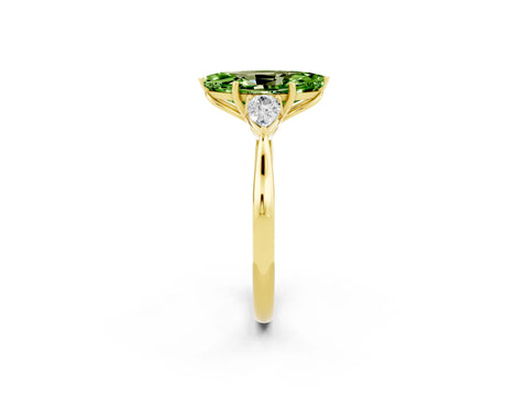 Yellow gold Three-Stone Marquise Cut Cut Diamond Ring with Pear Side Stones in Four-Prong Setting_2