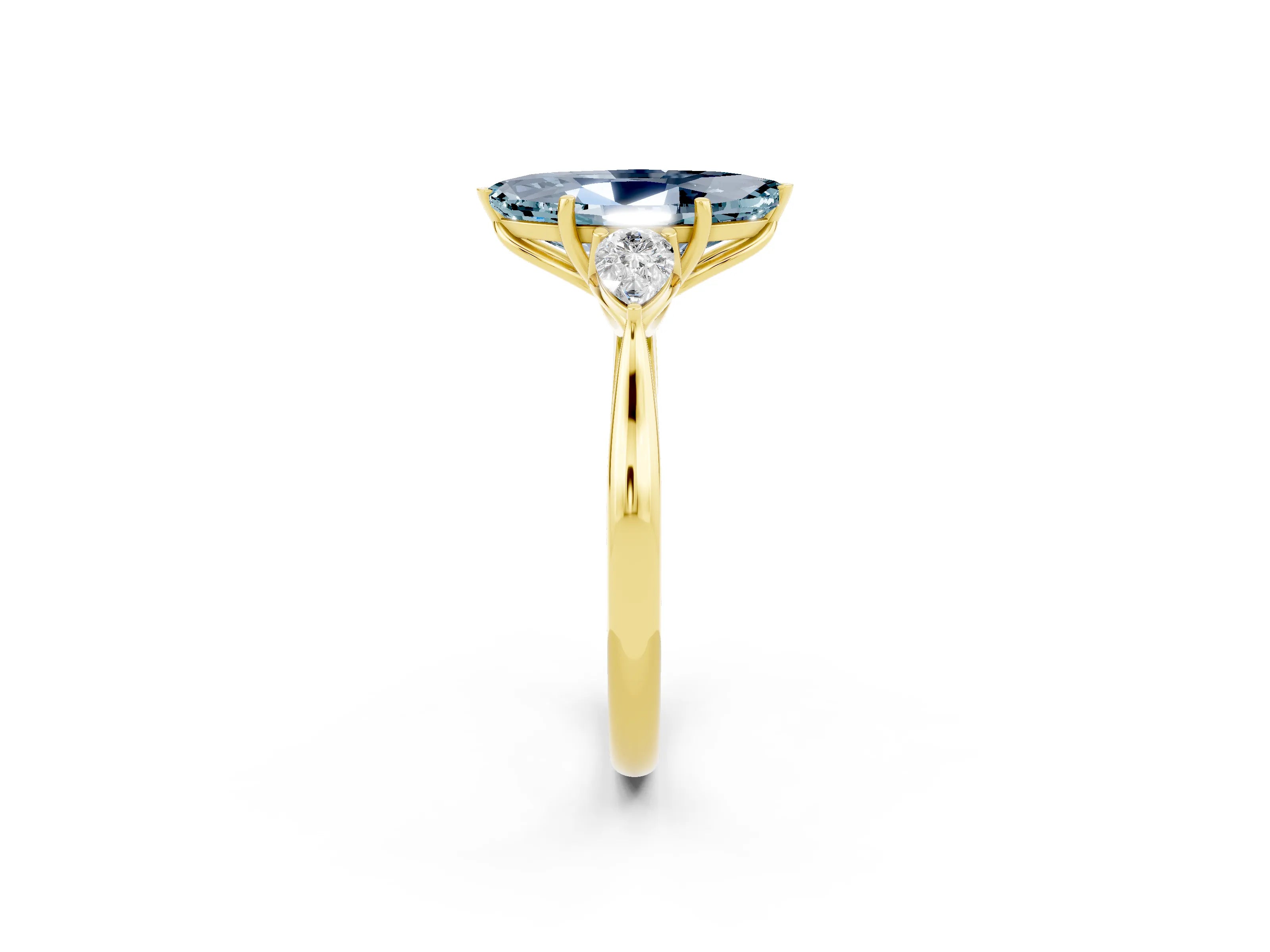 Yellow gold Three-Stone Marquise Cut Cut Diamond Ring with Pear Side Stones in Four-Prong Setting_2