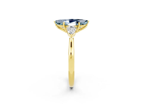 Yellow gold Three-Stone Marquise Cut Cut Diamond Ring with Pear Side Stones in Four-Prong Setting_2