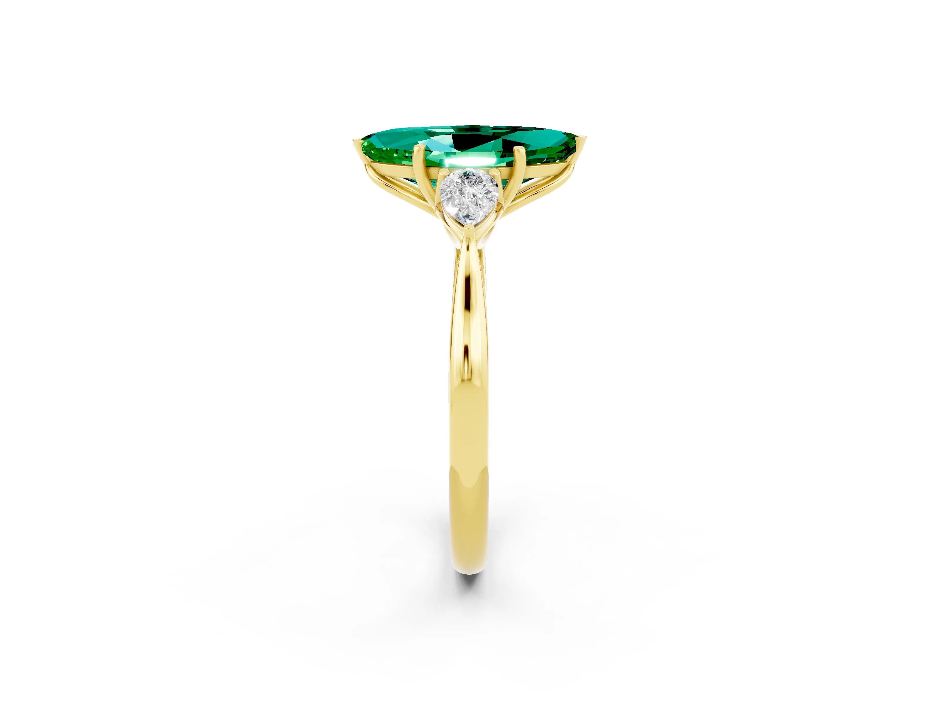 Yellow gold Three-Stone Marquise Cut Cut Diamond Ring with Pear Side Stones in Four-Prong Setting_2
