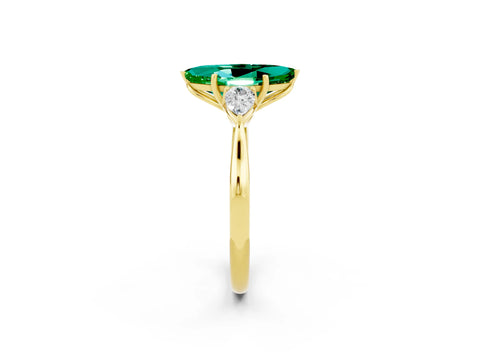 Yellow gold Three-Stone Marquise Cut Cut Diamond Ring with Pear Side Stones in Four-Prong Setting_2