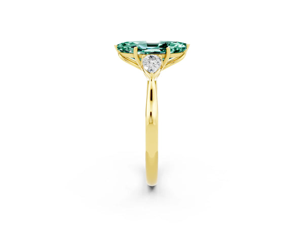 Yellow gold Three-Stone Marquise Cut Green Sapphire Ring with Pear  Side Stones in Four-Prong Setting