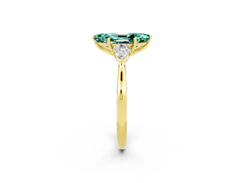 Yellow gold Three-Stone Marquise Cut Cut Diamond Ring with Pear Side Stones in Four-Prong Setting_2