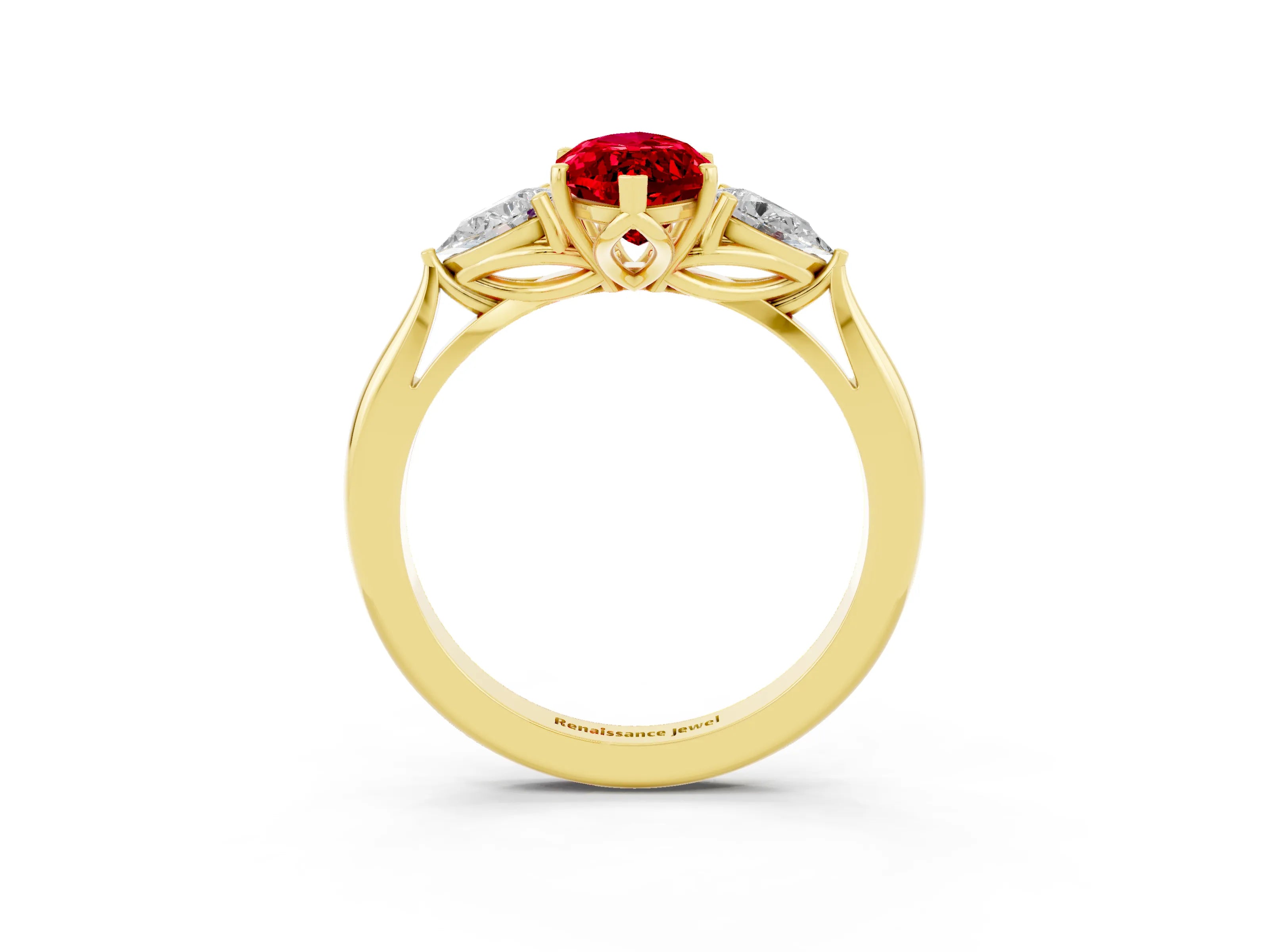 Yellow gold Three-Stone Marquise Cut Cut Diamond Ring with Pear Side Stones in Four-Prong Setting_3