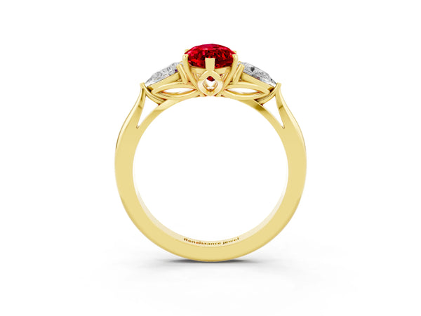 Yellow gold Three-Stone Marquise Cut Cut Diamond Ring with Pear Side Stones in Four-Prong Setting