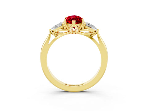 Yellow gold Three-Stone Marquise Cut Cut Diamond Ring with Pear Side Stones in Four-Prong Setting_3