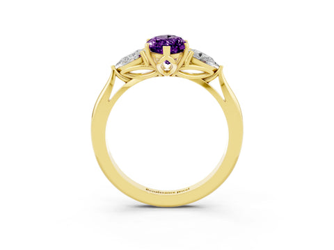 Yellow gold Three-Stone Marquise Cut Cut Diamond Ring with Pear Side Stones in Four-Prong Setting_3