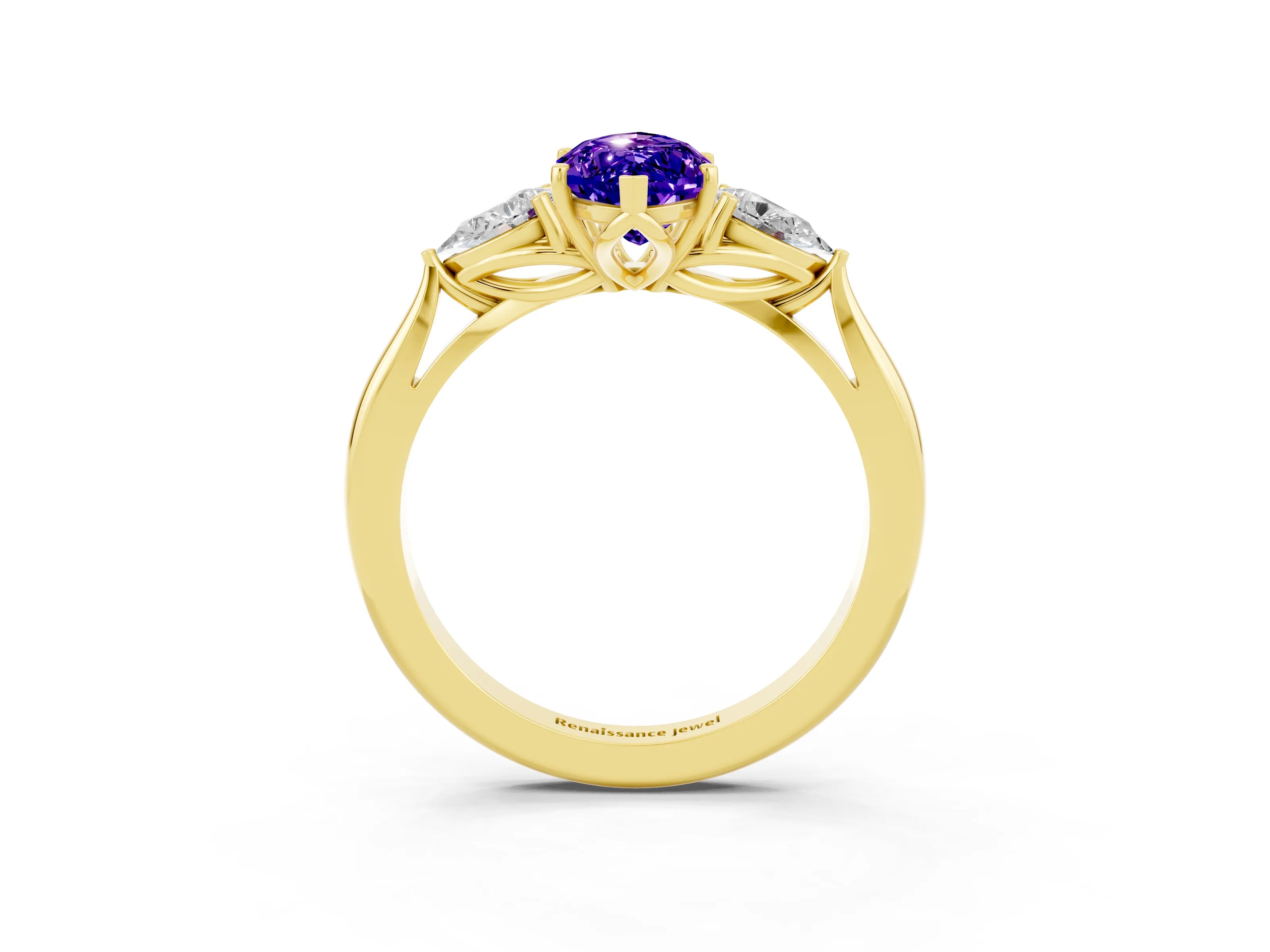Yellow gold Three-Stone Marquise Cut Cut Diamond Ring with Pear Side Stones in Four-Prong Setting_3