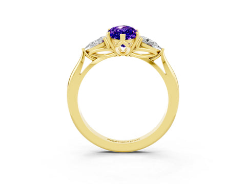 Yellow gold Three-Stone Marquise Cut Cut Diamond Ring with Pear Side Stones in Four-Prong Setting_3