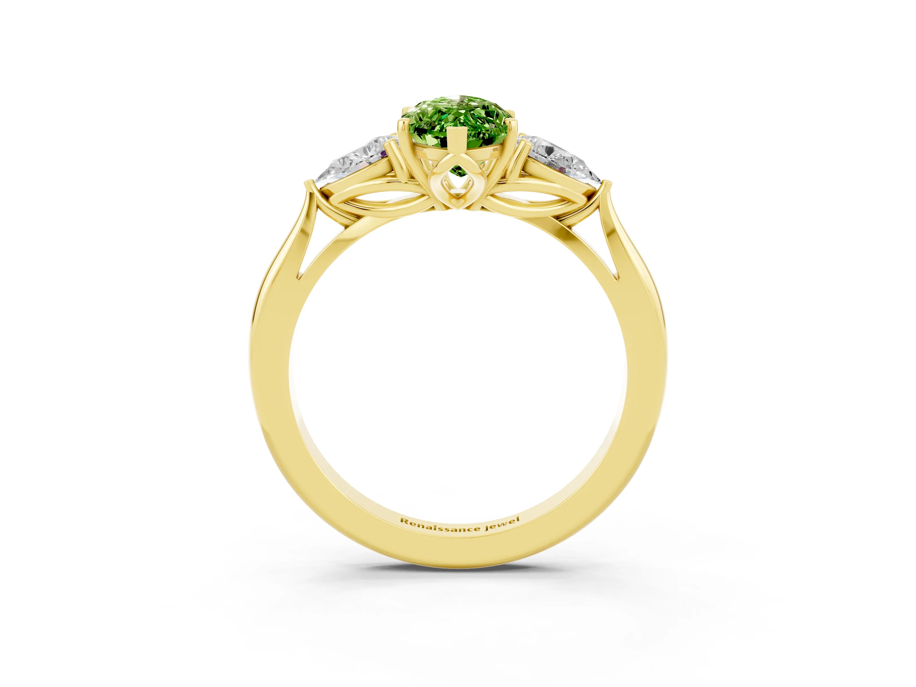 Yellow gold Three-Stone Marquise Cut Cut Diamond Ring with Pear Side Stones in Four-Prong Setting_3