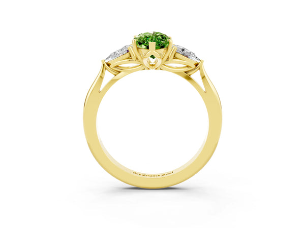 Yellow gold Three-Stone Marquise Cut Cut Diamond Ring with Pear Side Stones in Four-Prong Setting