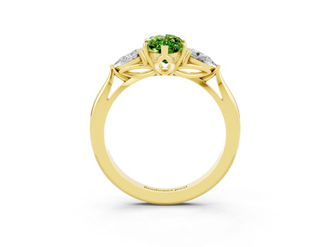 Yellow gold Three-Stone Marquise Cut Cut Diamond Ring with Pear Side Stones in Four-Prong Setting_3