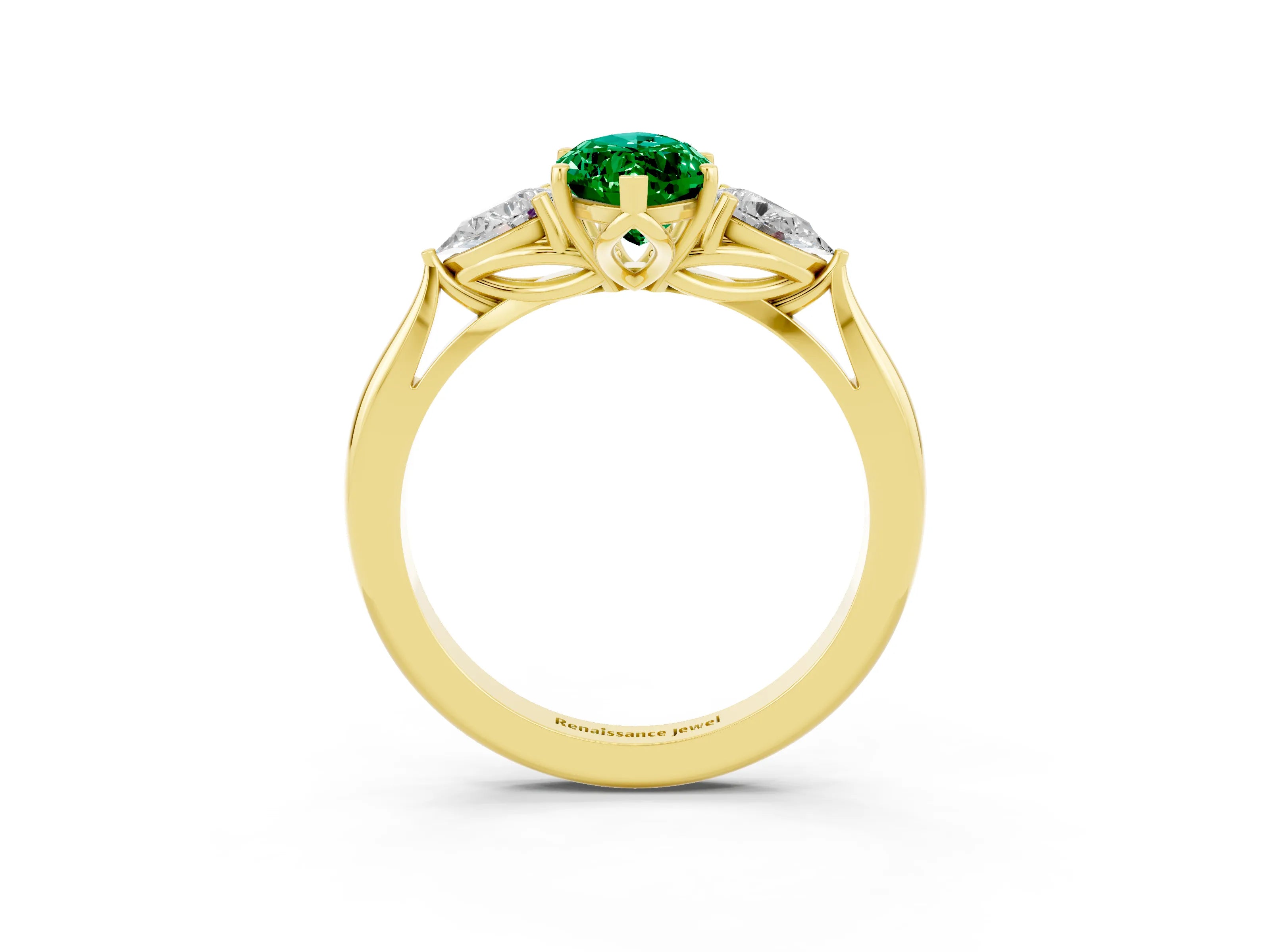 Yellow gold Three-Stone Marquise Cut Cut Diamond Ring with Pear Side Stones in Four-Prong Setting_3