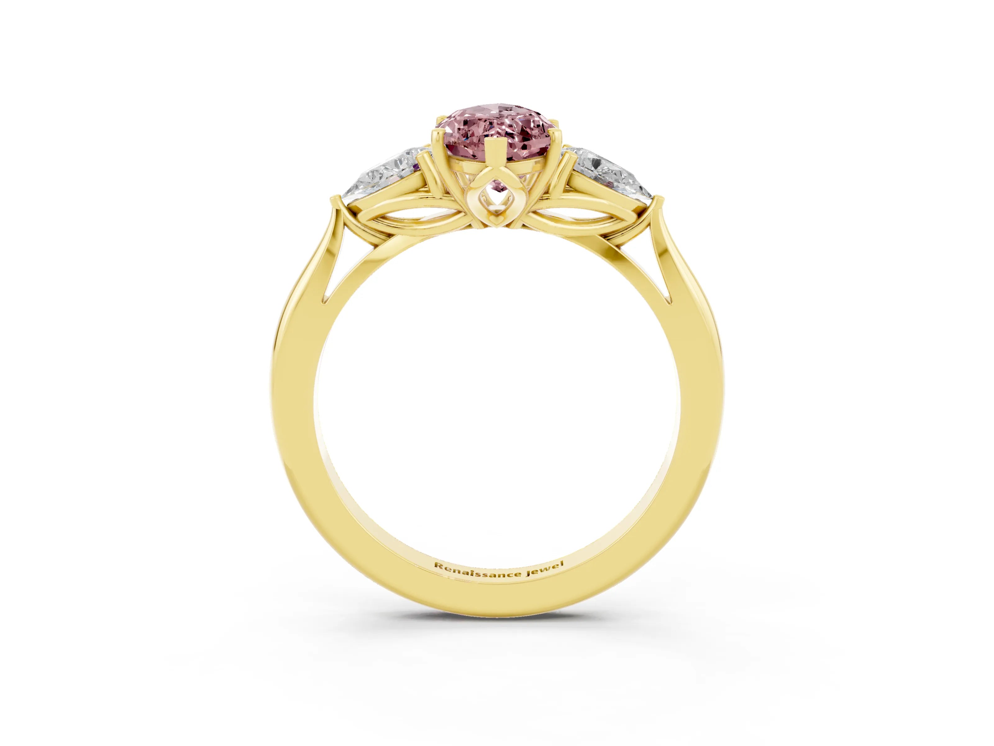 Yellow gold Three-Stone Marquise Cut Cut Diamond Ring with Pear Side Stones in Four-Prong Setting_3