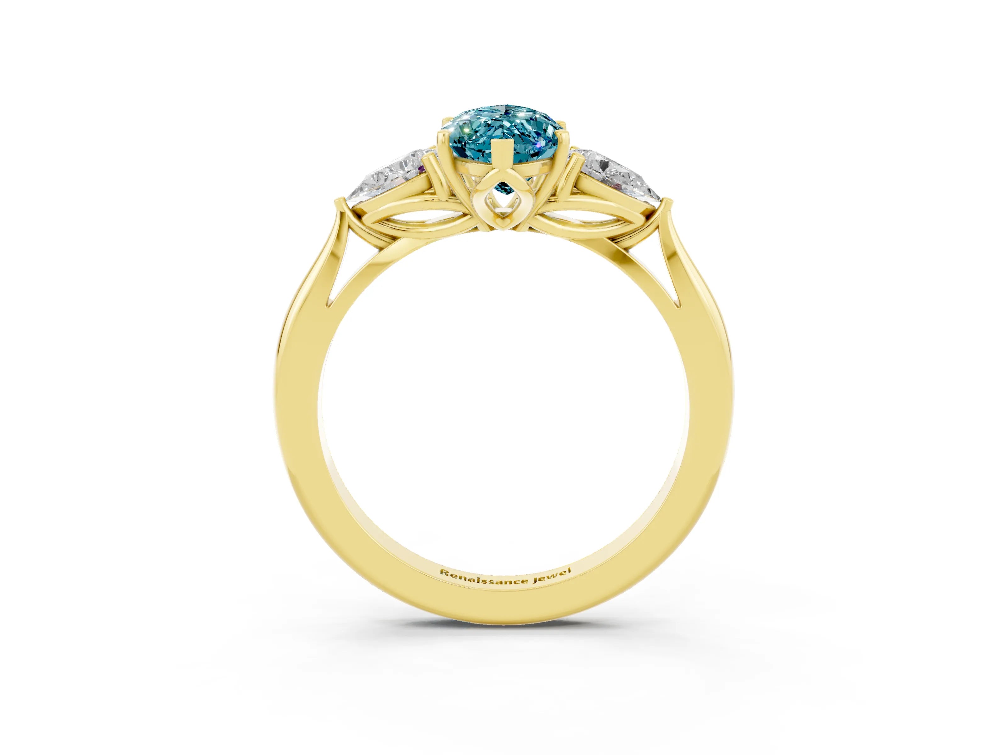 Yellow gold Three-Stone Marquise Cut Cut Diamond Ring with Pear Side Stones in Four-Prong Setting_3