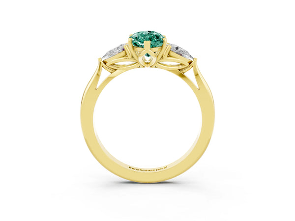 Yellow gold Three-Stone Marquise Cut Green Sapphire Ring with Pear  Side Stones in Four-Prong Setting