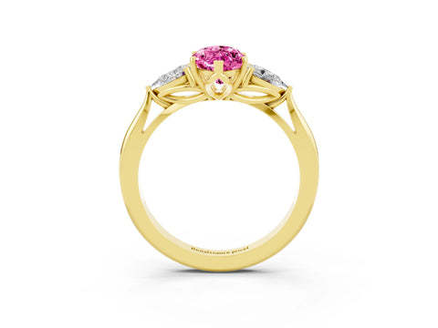 Yellow gold Three-Stone Marquise Cut Cut Diamond Ring with Pear Side Stones in Four-Prong Setting_3
