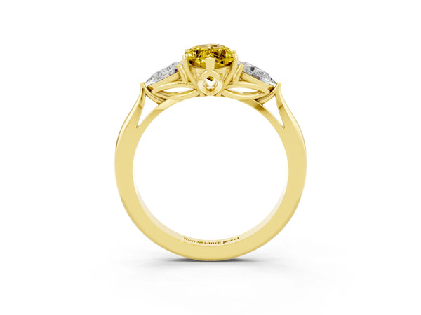Yellow gold Three-Stone Marquise Cut Yellow Sapphire Ring with Pear  Side Stones in Four-Prong Setting