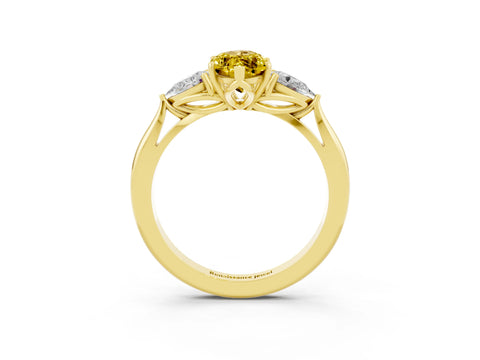Yellow gold Three-Stone Marquise Cut Cut Diamond Ring with Pear Side Stones in Four-Prong Setting_3