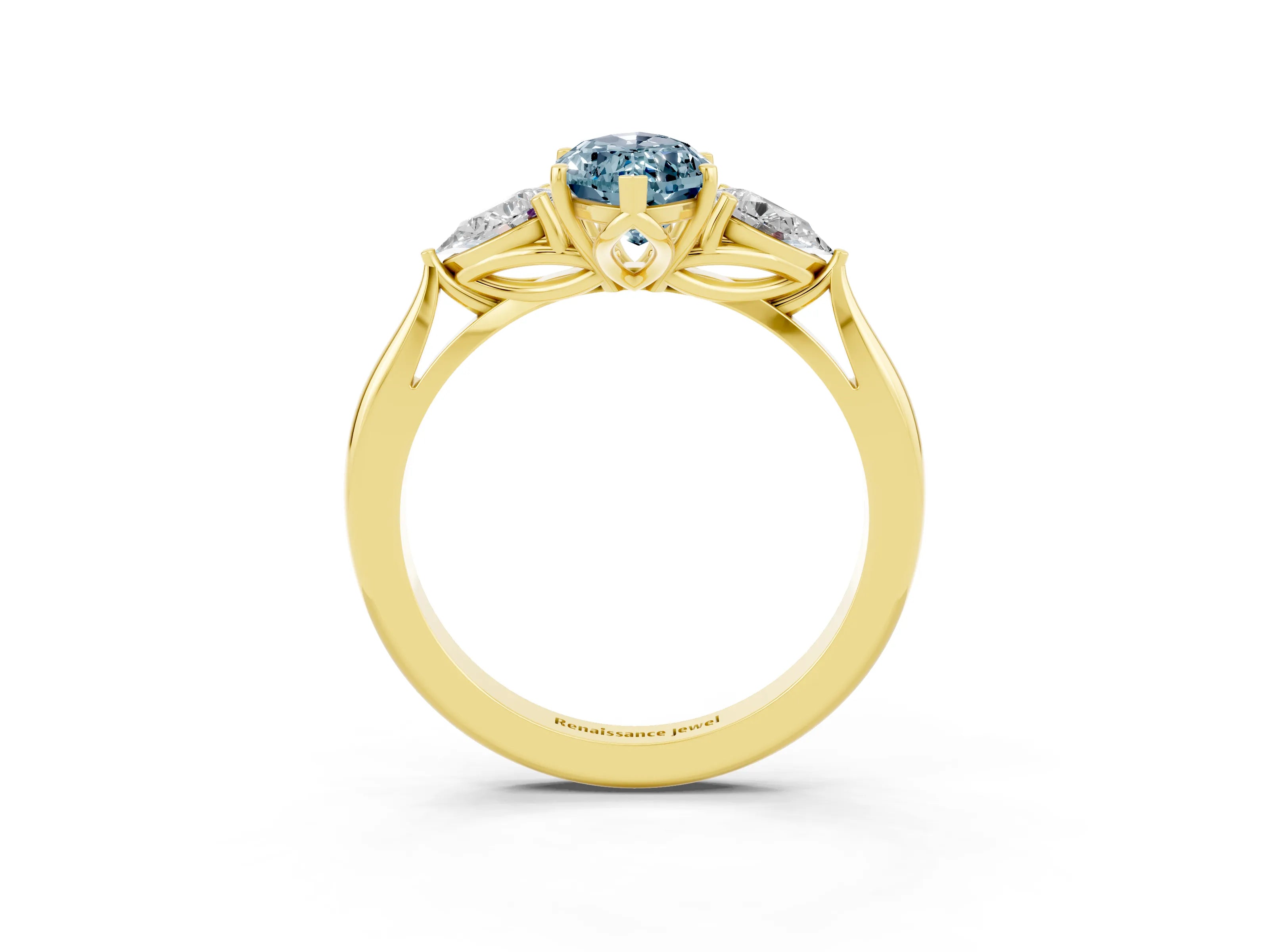 Yellow gold Three-Stone Marquise Cut Cut Diamond Ring with Pear Side Stones in Four-Prong Setting_3