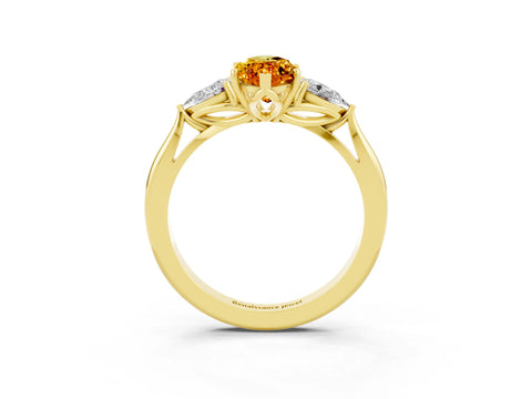 Yellow gold Three-Stone Marquise Cut Cut Diamond Ring with Pear Side Stones in Four-Prong Setting_3