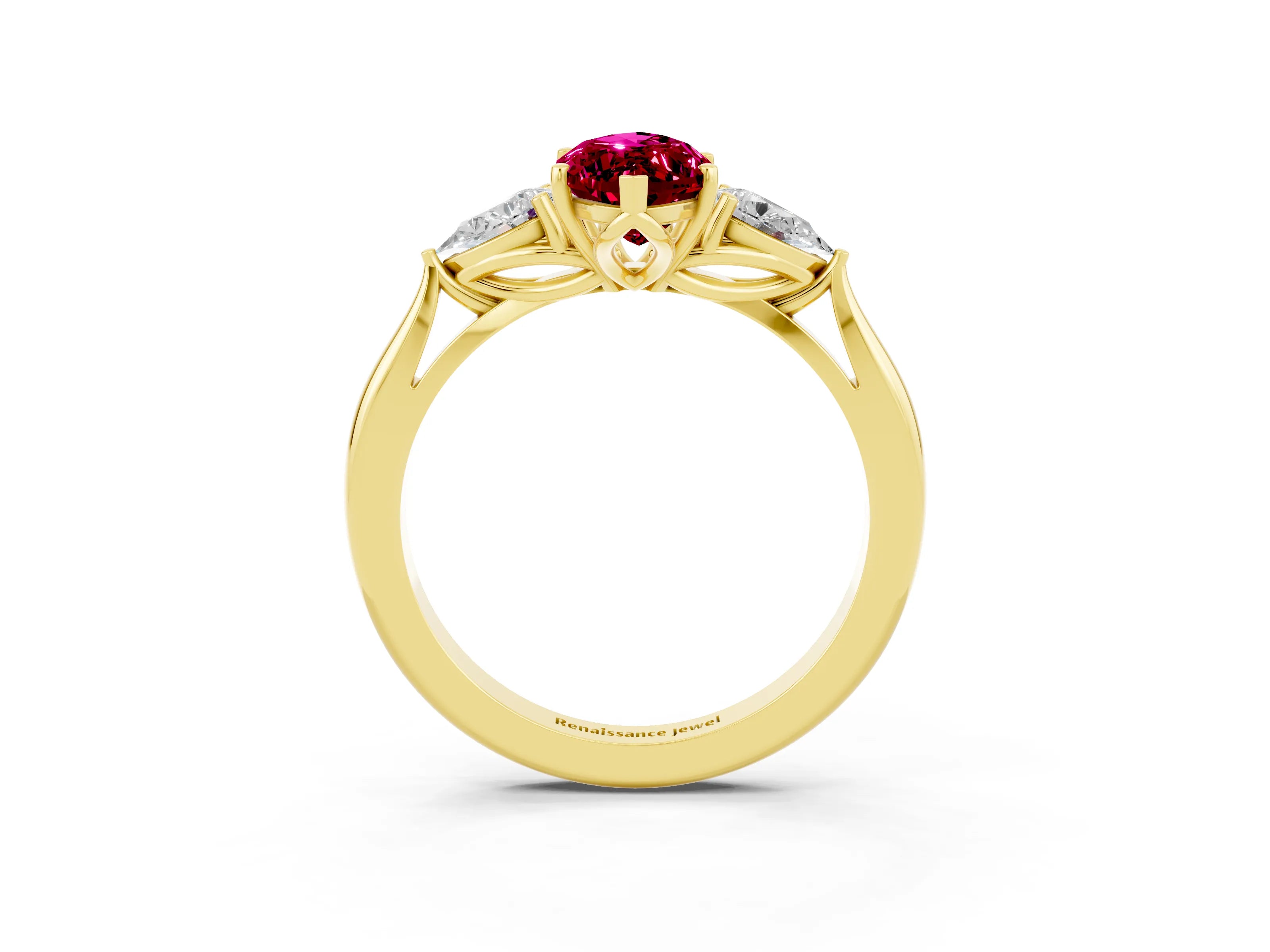 Yellow gold Three-Stone Marquise Cut Cut Diamond Ring with Pear Side Stones in Four-Prong Setting_3