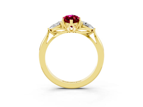 Yellow gold Three-Stone Marquise Cut Cut Diamond Ring with Pear Side Stones in Four-Prong Setting_3
