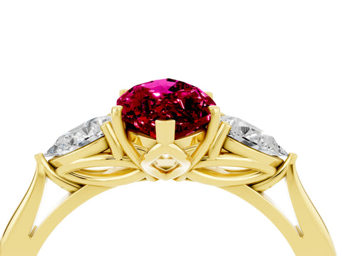 Yellow gold Three-Stone Marquise Cut Cut Diamond Ring with Pear Side Stones in Four-Prong Setting_4