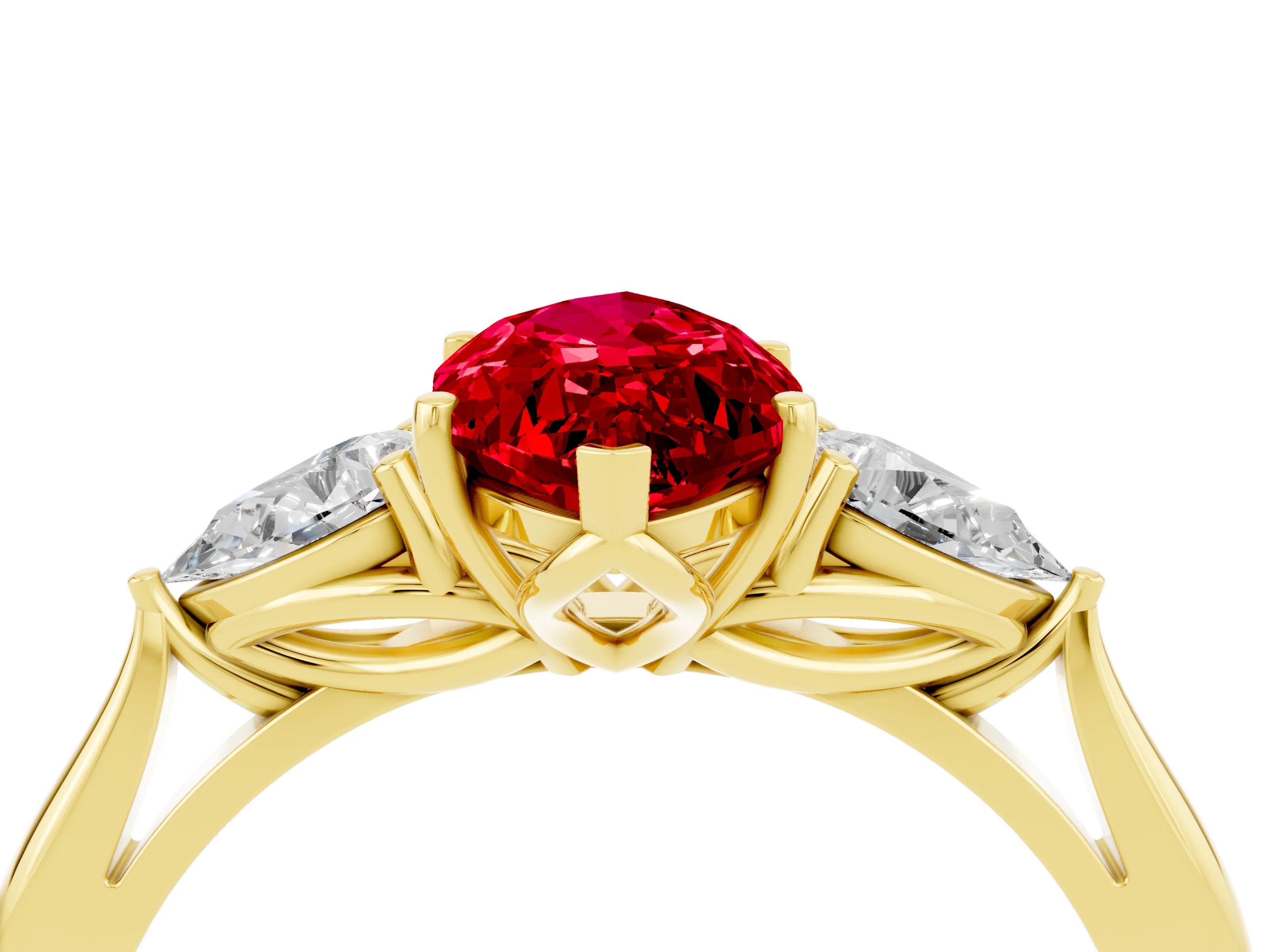 Yellow gold Three-Stone Marquise Cut Cut Diamond Ring with Pear Side Stones in Four-Prong Setting_4