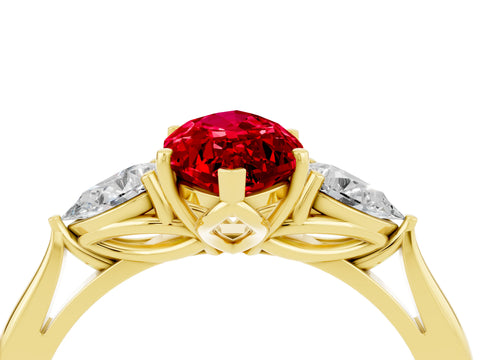 Yellow gold Three-Stone Marquise Cut Cut Diamond Ring with Pear Side Stones in Four-Prong Setting_4