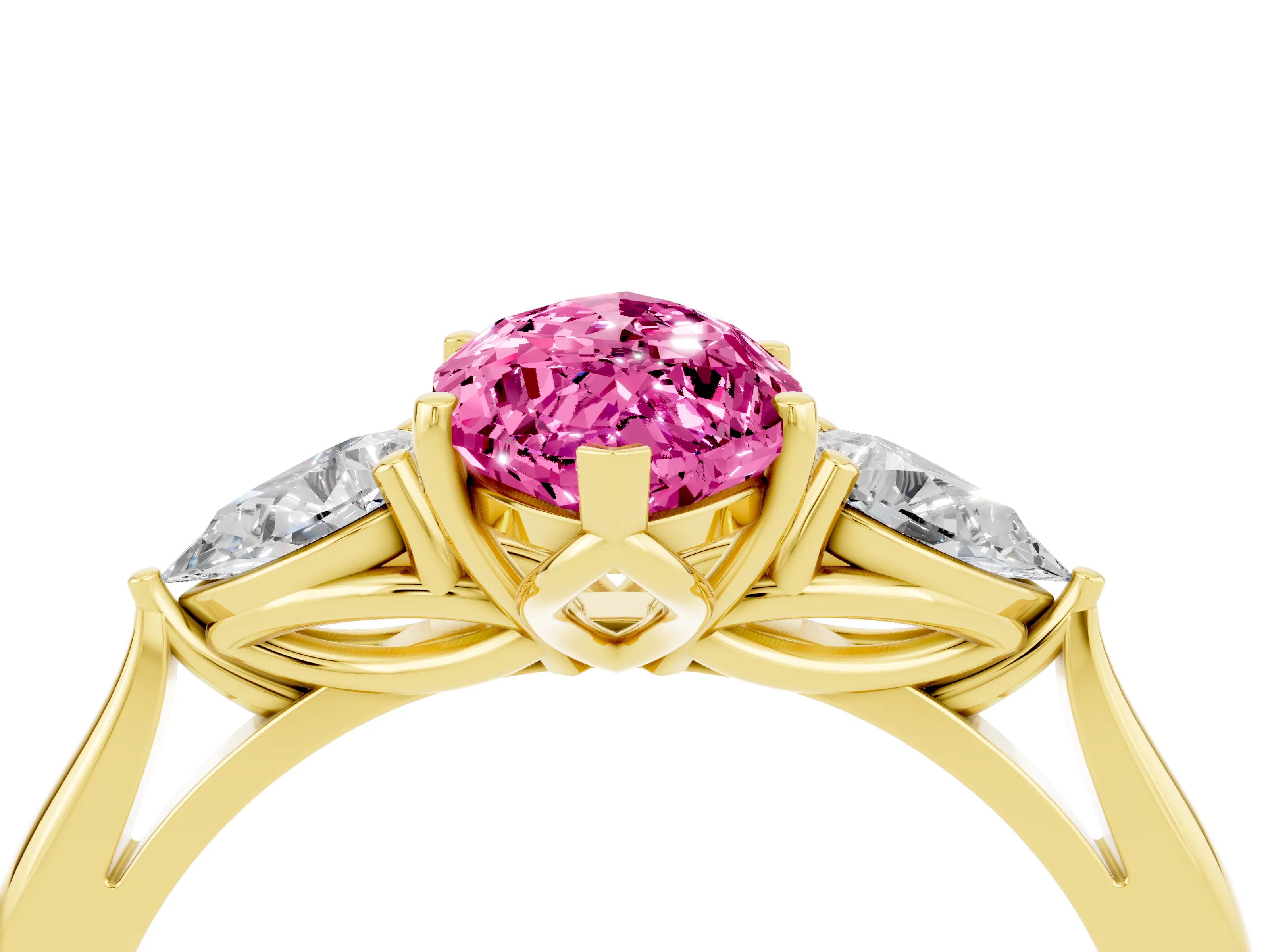 Yellow gold Three-Stone Marquise Cut Cut Diamond Ring with Pear Side Stones in Four-Prong Setting_4