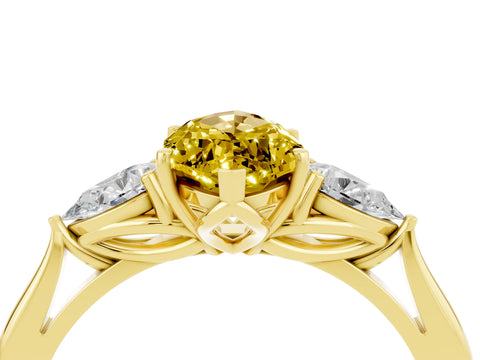 Yellow gold Three-Stone Marquise Cut Cut Diamond Ring with Pear Side Stones in Four-Prong Setting_4