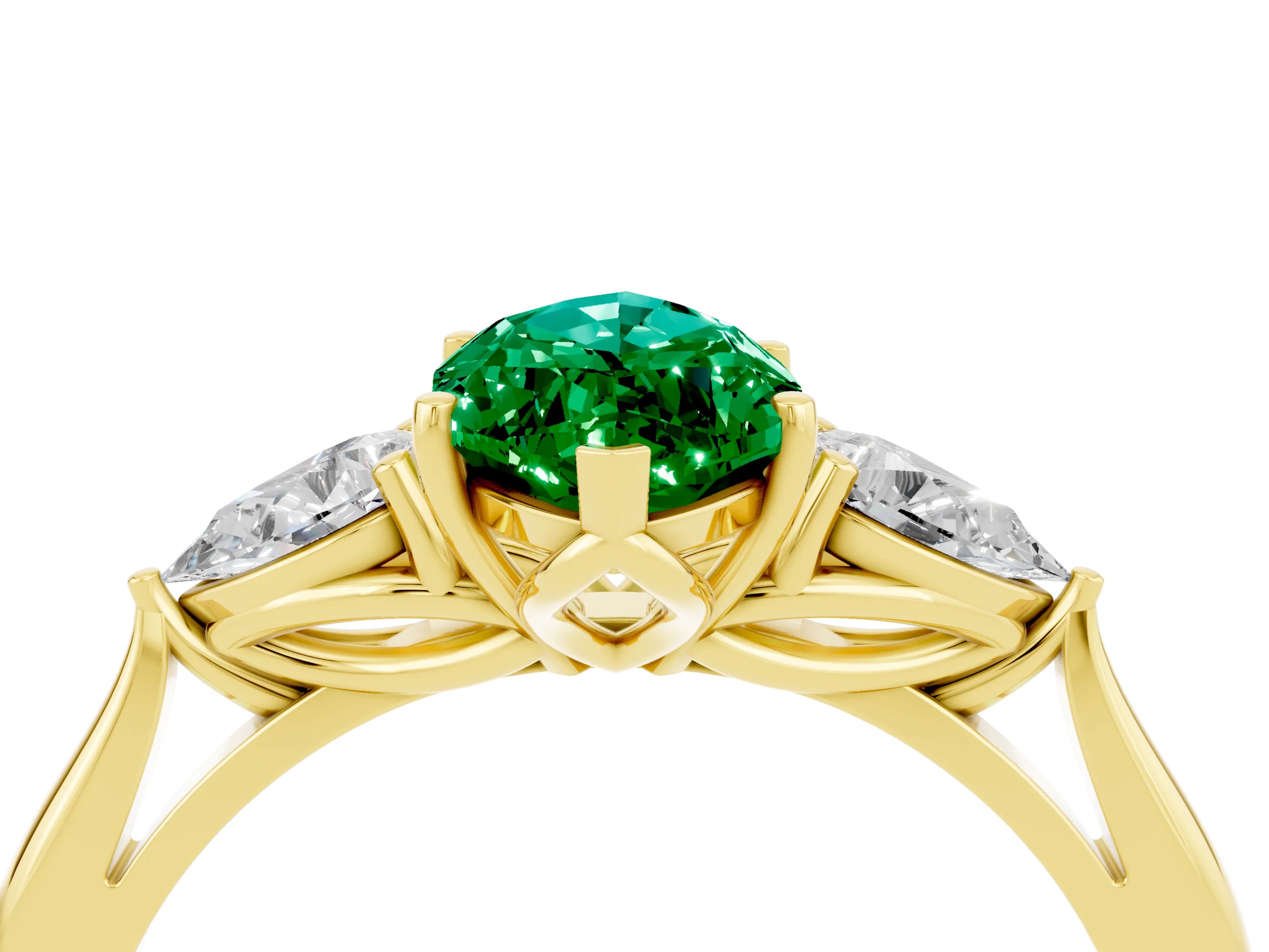 Yellow gold Three-Stone Marquise Cut Cut Diamond Ring with Pear Side Stones in Four-Prong Setting_4