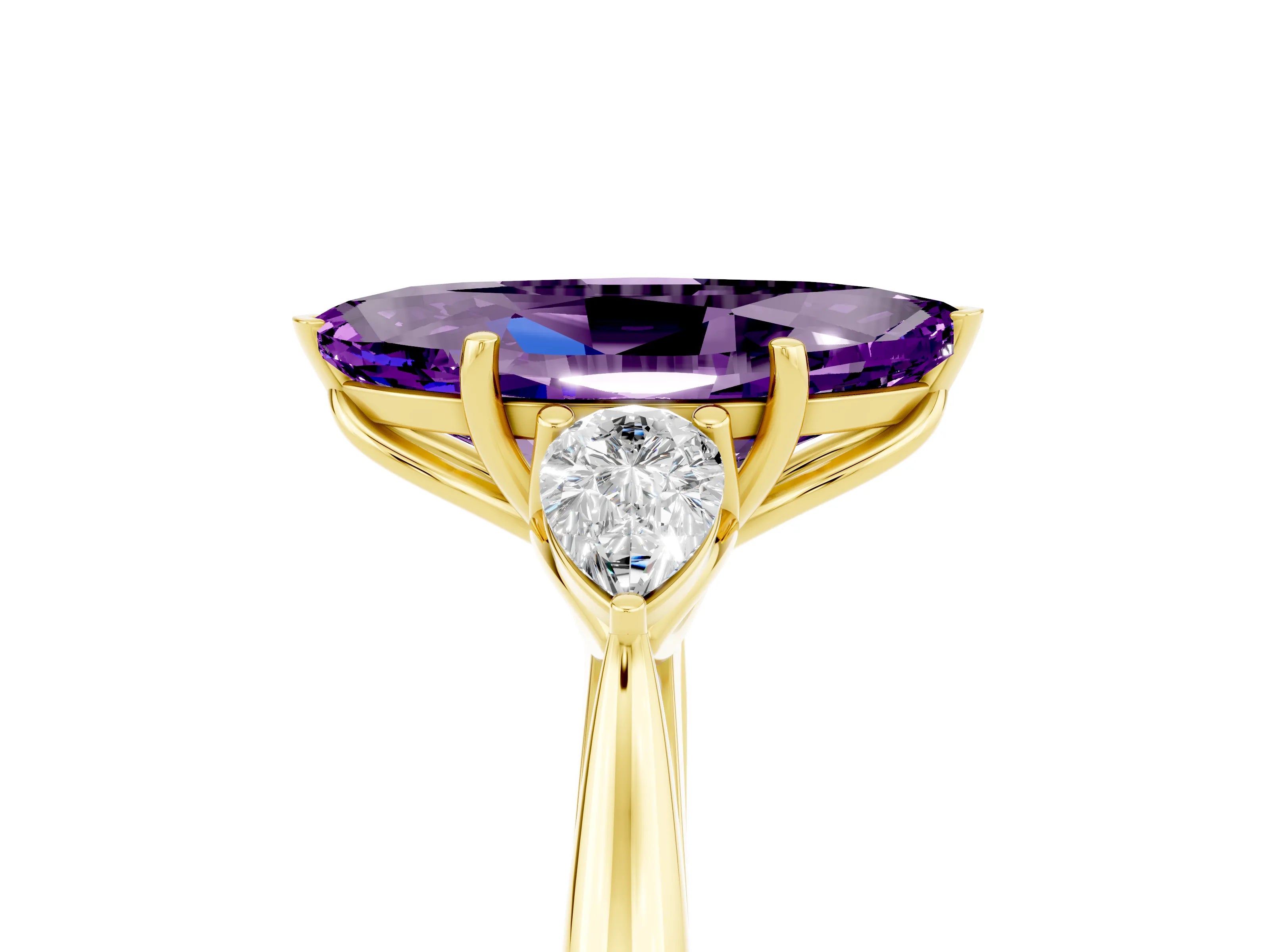 Yellow gold Three-Stone Marquise Cut Cut Diamond Ring with Pear Side Stones in Four-Prong Setting_5