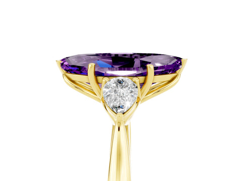 Yellow gold Three-Stone Marquise Cut Cut Diamond Ring with Pear Side Stones in Four-Prong Setting_5