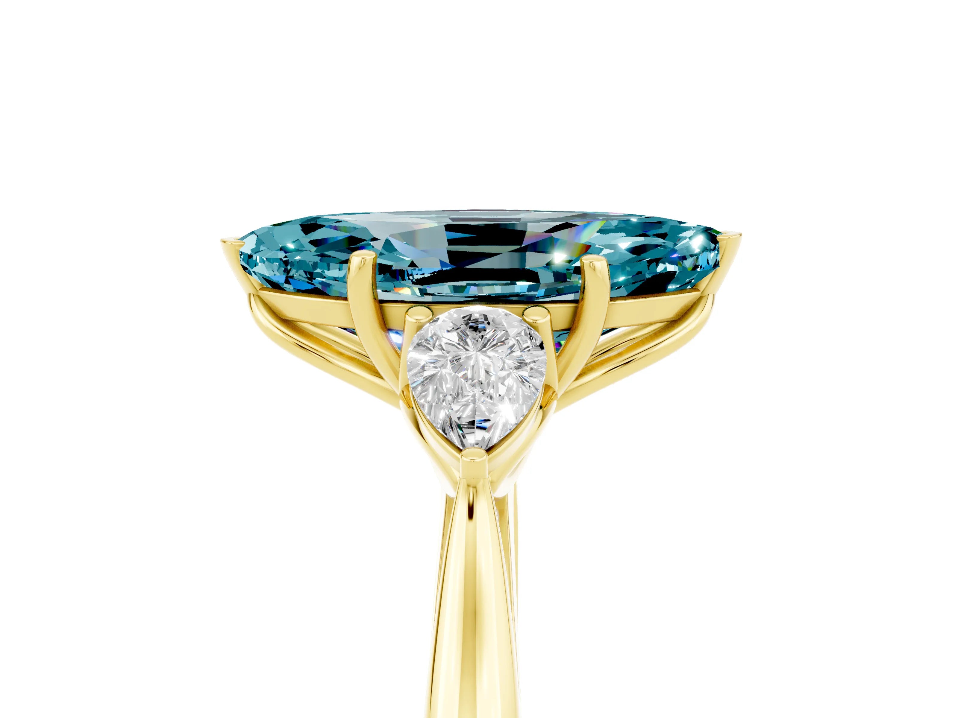 Yellow gold Three-Stone Marquise Cut Cut Diamond Ring with Pear Side Stones in Four-Prong Setting_5