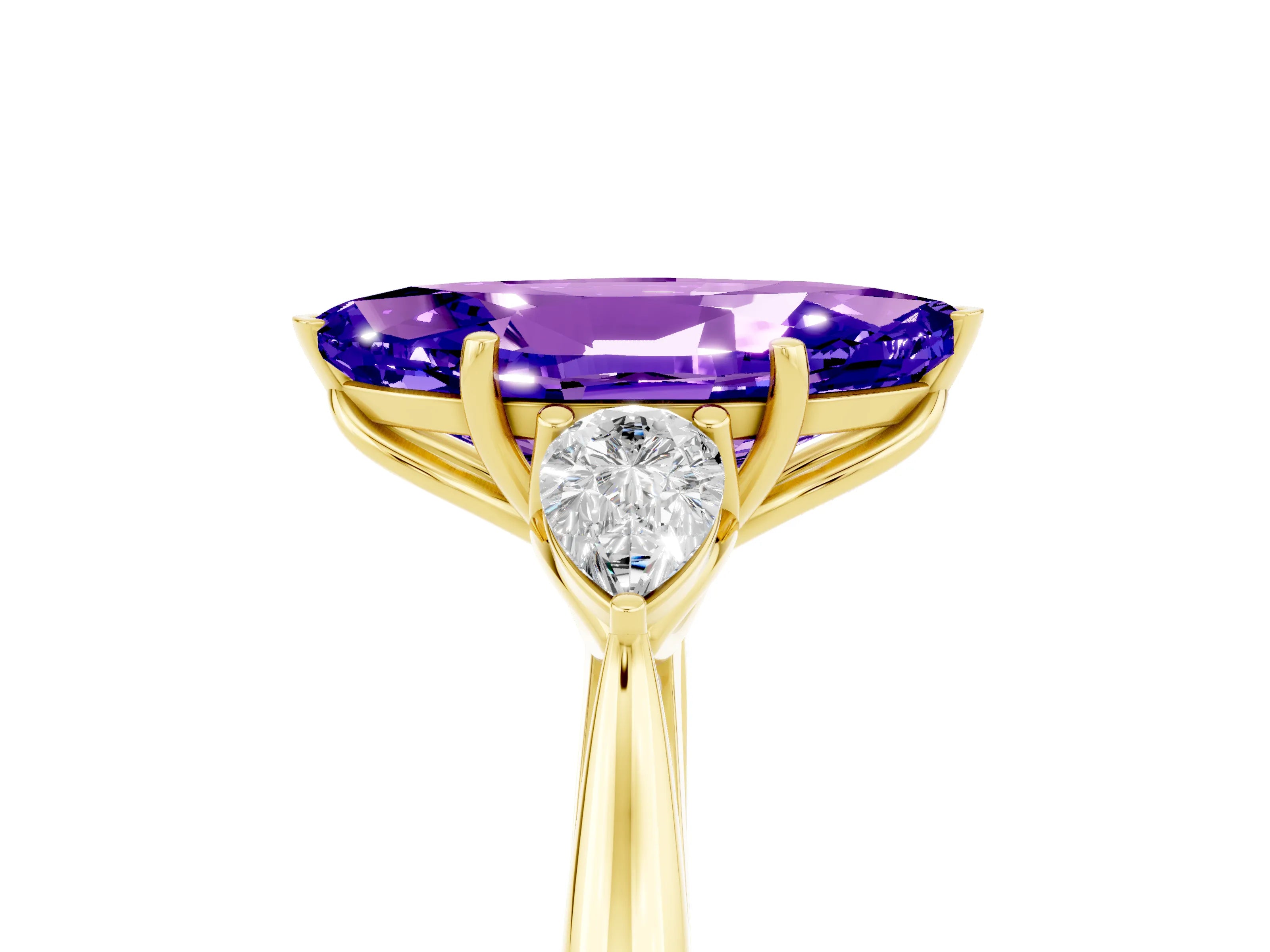 Yellow gold Three-Stone Marquise Cut Cut Diamond Ring with Pear Side Stones in Four-Prong Setting_5