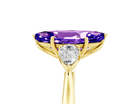 Yellow gold Three-Stone Marquise Cut Cut Diamond Ring with Pear Side Stones in Four-Prong Setting_5