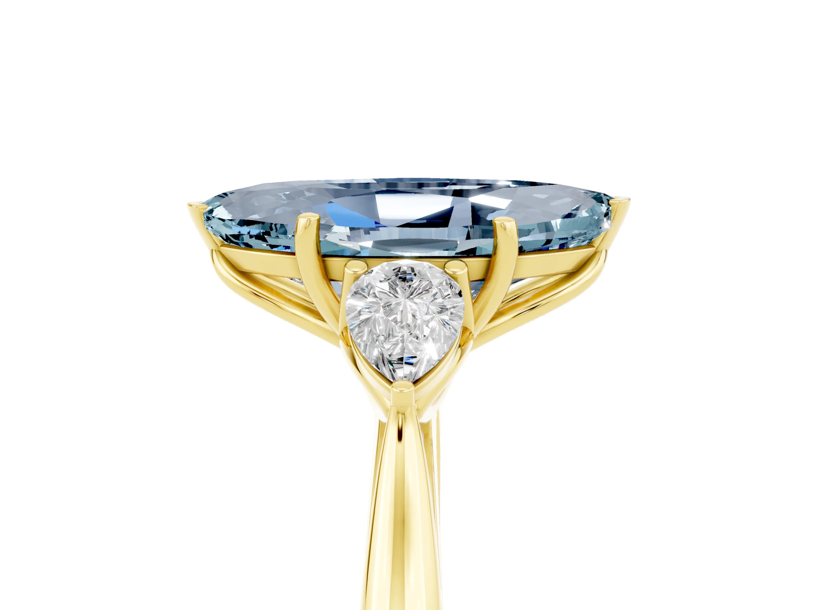 Yellow gold Three-Stone Marquise Cut Cut Diamond Ring with Pear Side Stones in Four-Prong Setting_5