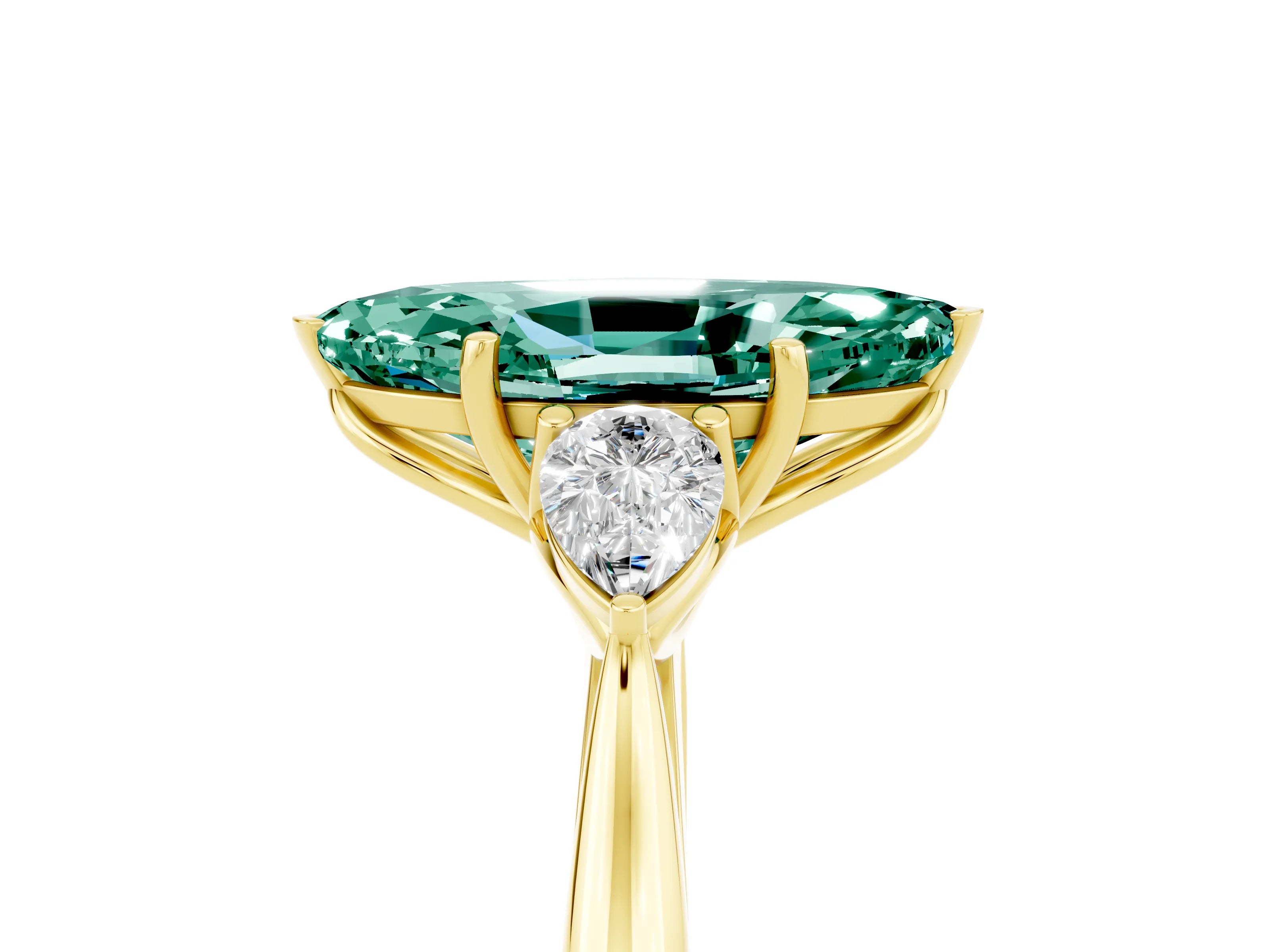 Yellow gold Three-Stone Marquise Cut Cut Diamond Ring with Pear Side Stones in Four-Prong Setting_5