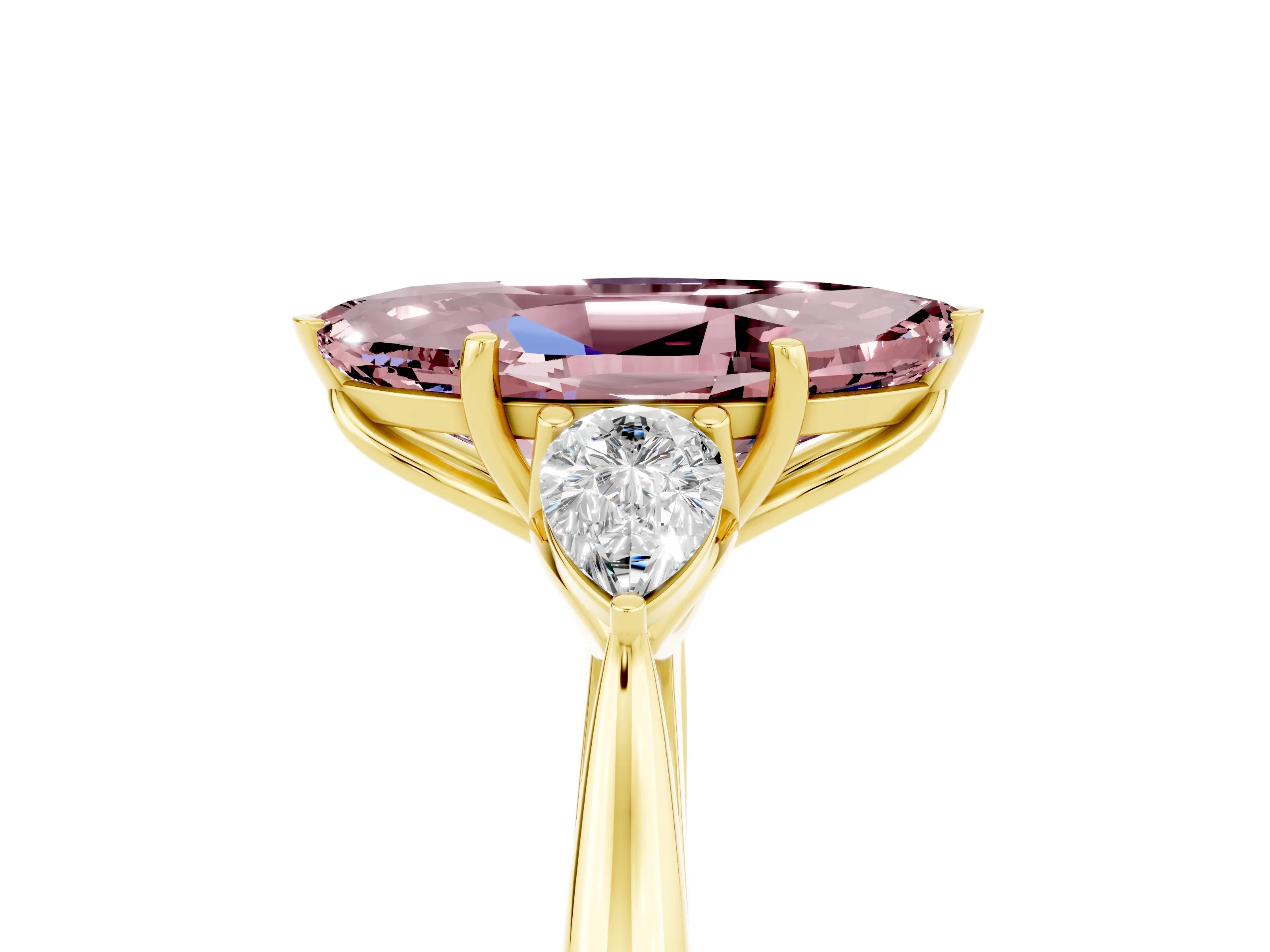 Yellow gold Three-Stone Marquise Cut Cut Diamond Ring with Pear Side Stones in Four-Prong Setting_5