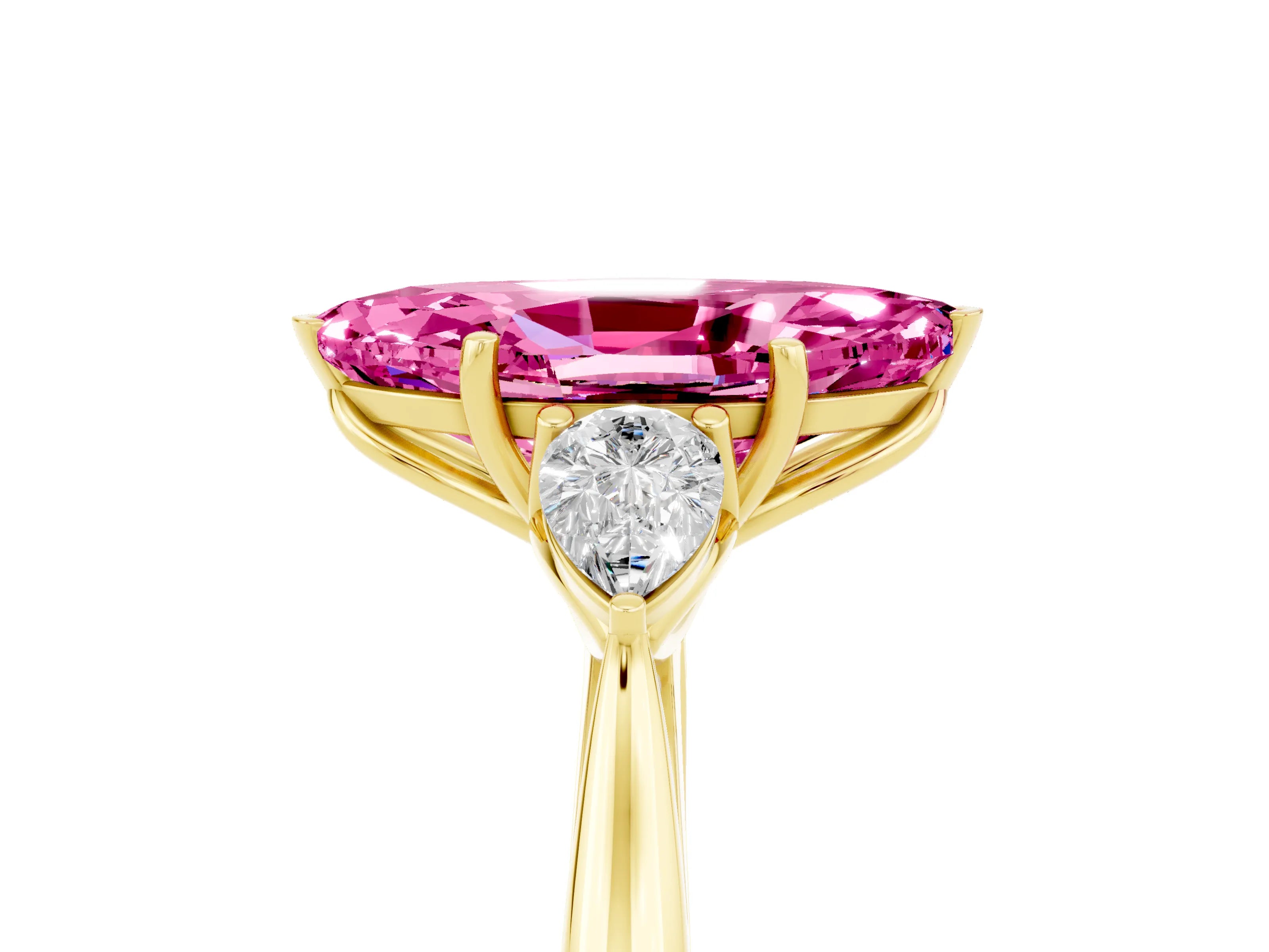 Yellow gold Three-Stone Marquise Cut Cut Diamond Ring with Pear Side Stones in Four-Prong Setting_5