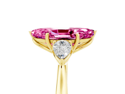 Yellow gold Three-Stone Marquise Cut Cut Diamond Ring with Pear Side Stones in Four-Prong Setting_5