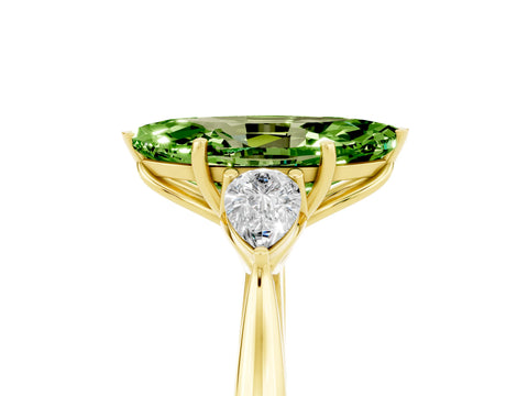 Yellow gold Three-Stone Marquise Cut Cut Diamond Ring with Pear Side Stones in Four-Prong Setting_5
