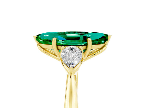 Yellow gold Three-Stone Marquise Cut Cut Diamond Ring with Pear Side Stones in Four-Prong Setting_5