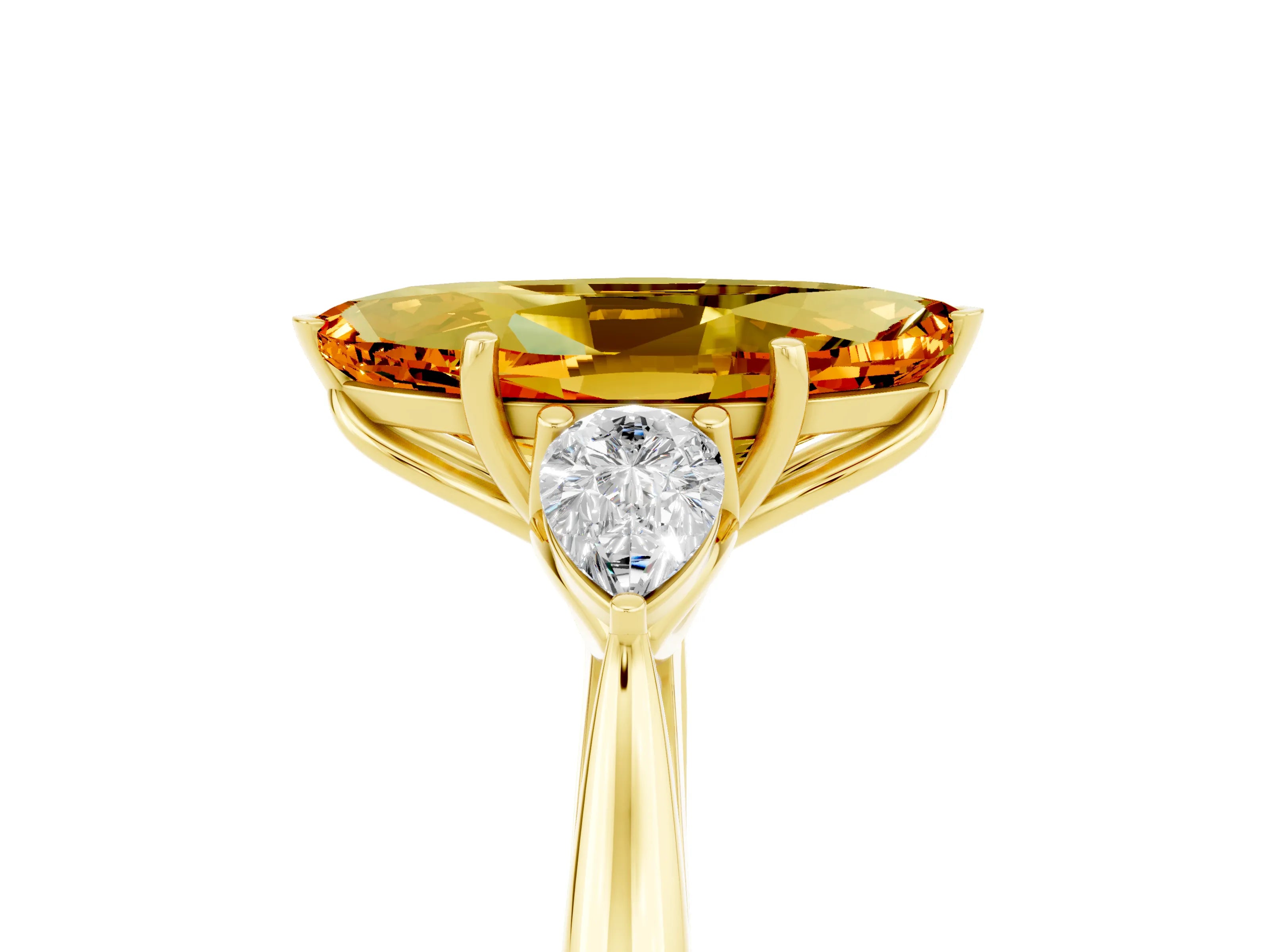 Yellow gold Three-Stone Marquise Cut Cut Diamond Ring with Pear Side Stones in Four-Prong Setting_5