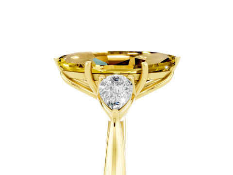Yellow gold Three-Stone Marquise Cut Cut Diamond Ring with Pear Side Stones in Four-Prong Setting_5