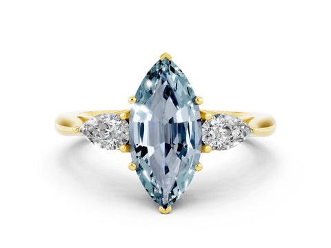 Yellow gold Three-Stone Marquise Cut Cut Diamond Ring with Pear Side Stones in Four-Prong Setting