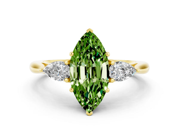 Yellow gold Three-Stone Marquise Cut Cut Diamond Ring with Pear Side Stones in Four-Prong Setting