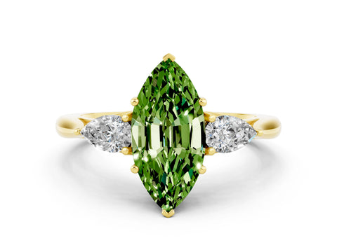 Yellow gold Three-Stone Marquise Cut Cut Diamond Ring with Pear Side Stones in Four-Prong Setting